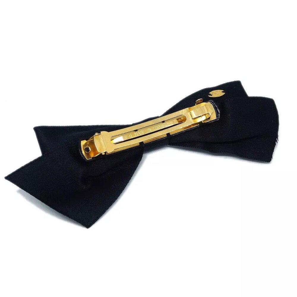 Chanel Turnlock Bow Satin Hair Barrette Black - Picture 3 of 8